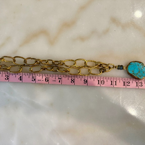 Striking Turquoise and Gold Chain Drop Necklace - Picture 5 of 9